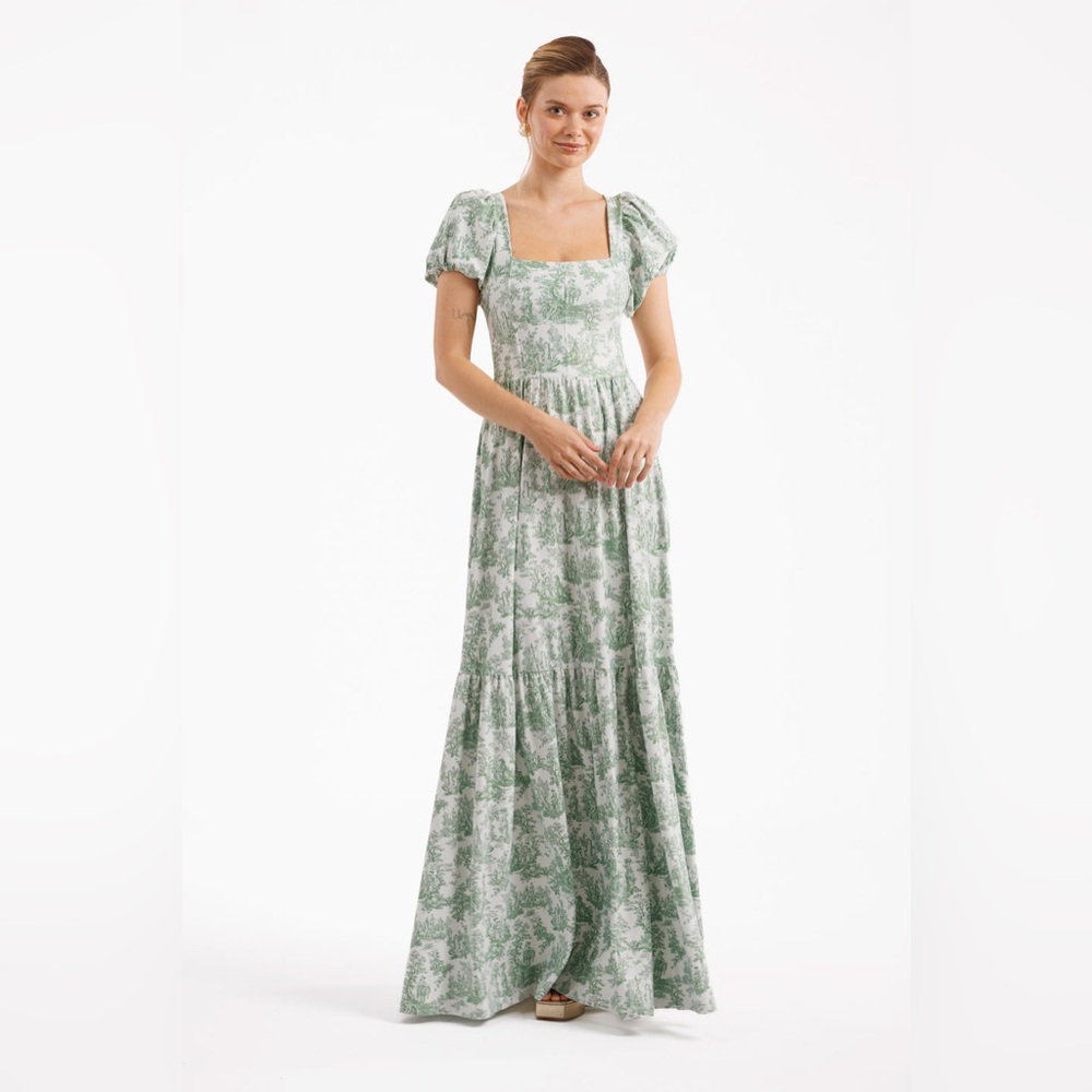 SMITH & QUINN Tuscany Long Formal Bridesmaid Dress in Green & White Print Small